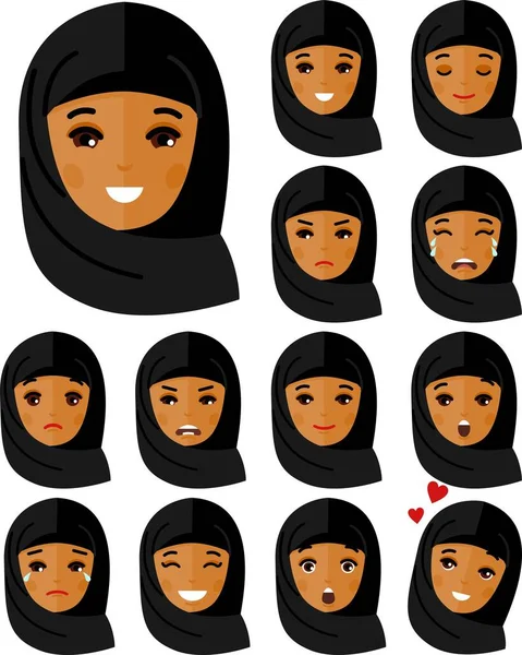 Conjunto de diferentes personas avatar árabe femenino en estilo plano colorido . — Vector de stock