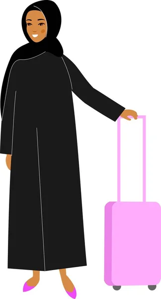 Vektor berwarna-warni ilustrasi perjalanan muslim perempuan dalam hijab pakaian modern. - Stok Vektor
