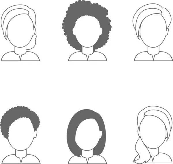 Set di diversi avatar aziendali femminili nella tavolozza dei colori bianco e nero. — Vettoriale Stock