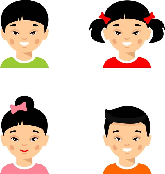 Set of different avatars asian girl, boy in colorful flat style. — Stock Vector