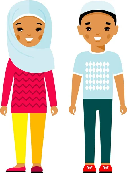 民族衣装に身を包んだアラビア系の子供たちのイラスト. — ストックベクタ