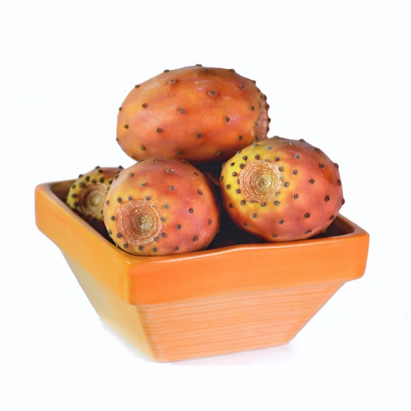 Picked Prickly Pears Bowl White Isolated Background Square — Stock Photo, Image