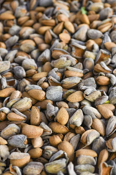 Shelled Almonds Husk Newly Harvest Full Frame Vertical Image Blurred Royalty Free Stock Images