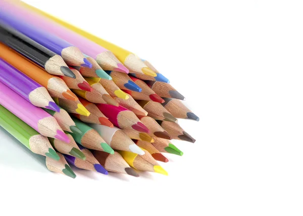 Crayons Scolaires Colorés Isolés Sur Fond Blanc Prise Vue Pour — Photo