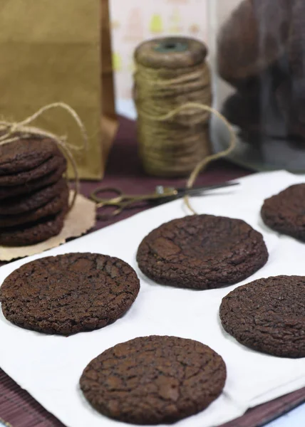 home made chocolate cookies cooked  for gifting shot in a selective focus to add copy space