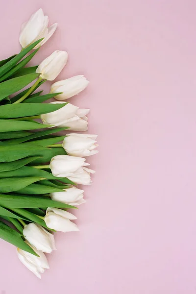 Modello Biglietto Auguri Primavera Fiori Freschi Tulipani Bianchi Festa Della — Foto Stock