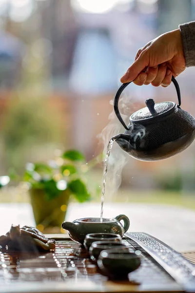 Chinese Tea Ceremony Ceramic Teapot Cups Famous Chinese Puer Tea — Stock Photo, Image