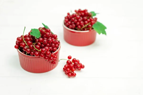 Bacche Ribes Rosso Una Cocotte Uno Sfondo Bianco Concetto Vitamine — Foto Stock