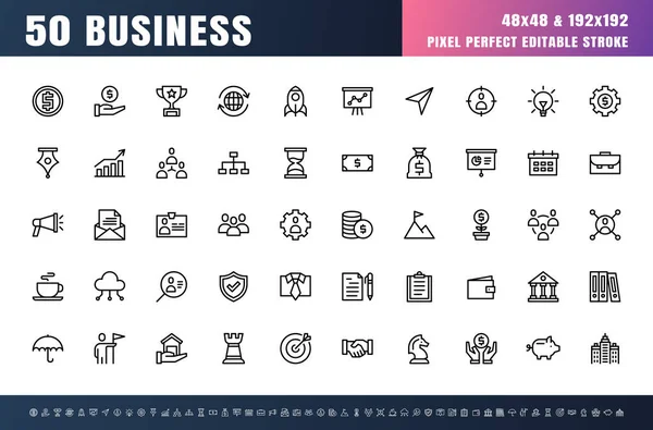 Vetor Business Line Outline Icon Set Curso Editável Perfeito Pixel — Vetor de Stock