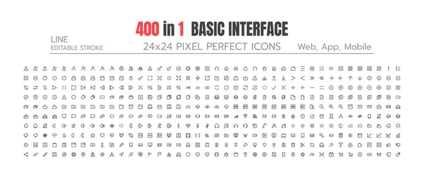 24X24 Pixels Perfect User Interface Basic Simple Set Λεπτή Γραμμή — Διανυσματικό Αρχείο