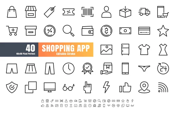 48X48 Pixel Perfect Ecommerce Online Shopping App User Interface Shop — Stock Vector