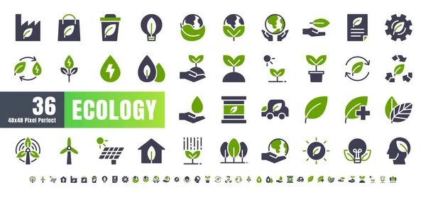 Vettore Ecologia Green Energy Power Bicolor Solid Glyph Icon Set — Vettoriale Stock