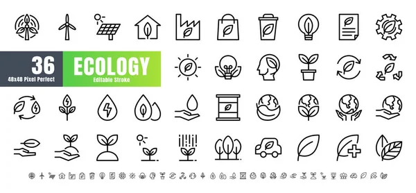 Vector Ecología Energía Verde Conjunto Iconos Línea Energía 48X48 192X192 — Vector de stock