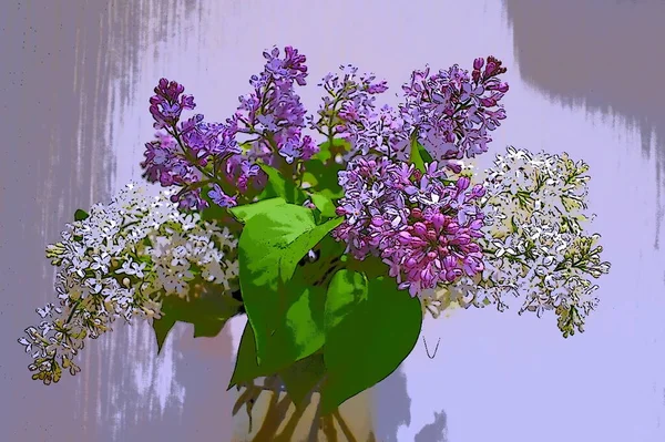 Lilac Bouquet Vase Water Gray Background Illustration — Stock Photo, Image