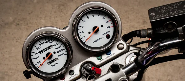 Ταχύμετρο μετρητή, ταχύμετρο μοτοσικλέτας closeup — Φωτογραφία Αρχείου
