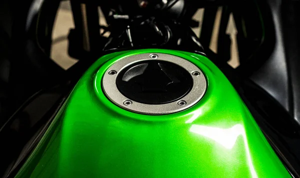 Serbatoio Carburante Verde Moto Vista Dall Alto Con Foro Della — Foto Stock