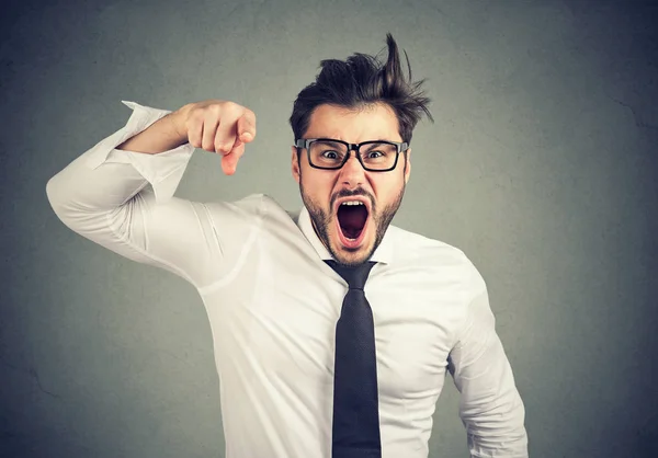 Angry Young Mad Business Man Accusing Someone Screaming — Stock Photo, Image