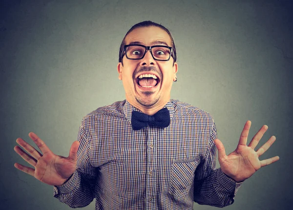 Cheerful Formal Man Glasses Looking Super Thrilled Excited Great News — Stock Photo, Image