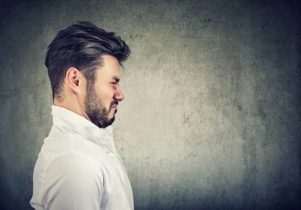 Side View Casual Young Man Looking Aversion Disgust Frowning Face — Stock Photo, Image