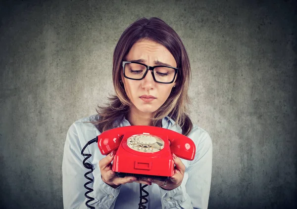 Sad Desperate Business Woman Waiting Telephone Call — Stock Photo, Image