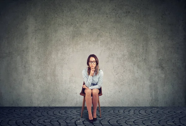 Pensive Sad Young Businesswoman Sitting Chair — Stock Photo, Image