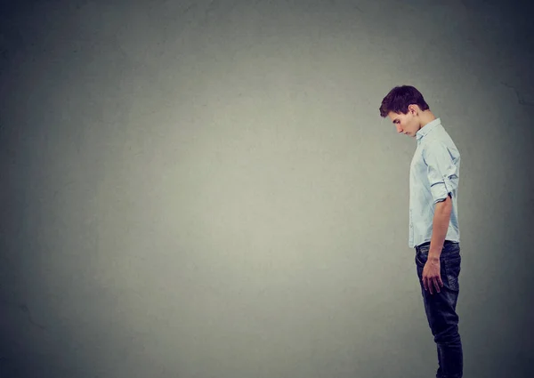 Side Profile Sad Depressed Young Man Looking Feeling Guilty — Stock Photo, Image