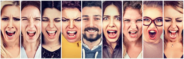 Multiethnic Group Frustrated Desperate Stressed Angry Women Happy Smiling Beard — Stock Photo, Image