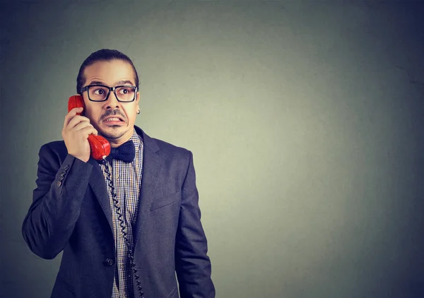 Young Business Man Speaking Telephone Looking Worried Bad News Problems Royalty Free Stock Images