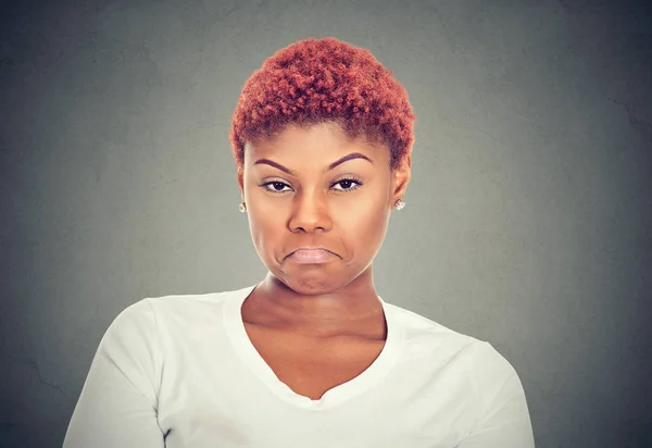 Displeased Upset Female Frowns Face Going Cry Being Discontent Unhappy — Stock Photo, Image