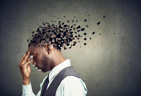 Memory Loss Due Dementia Brain Damage Side Profile Sad Man — Stock Photo, Image