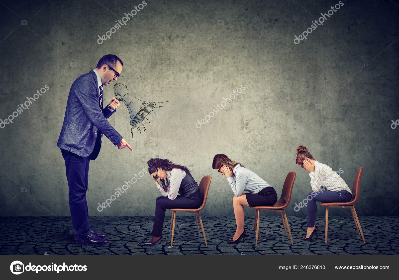 Angry Boss Businessman Screaming Giving Orders Sad Looking Stock Photo by ©SIphotography