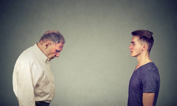 Young Handsome Man Looking Elder Depressed Himself — Stock Photo, Image