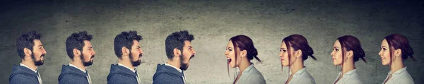 Young couple, man and woman, fighting and shouting at each other — Stock Photo, Image