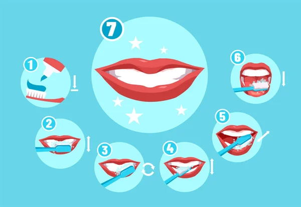 Infografía vectorial de cómo cepillarse los dientes instrucción . — Vector de stock