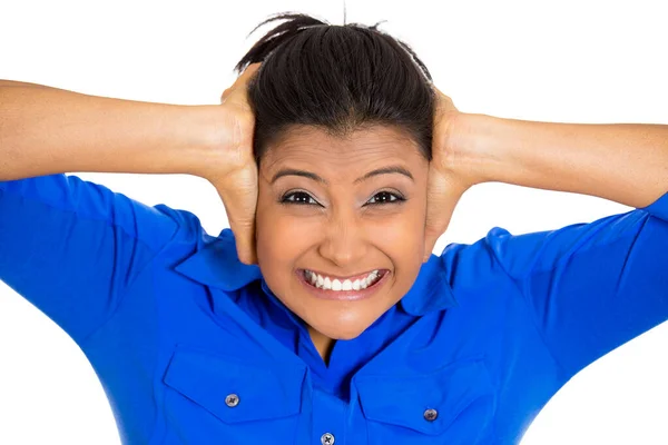 Portrait Young Stressed Woman Isolated White Background — Stock Photo, Image