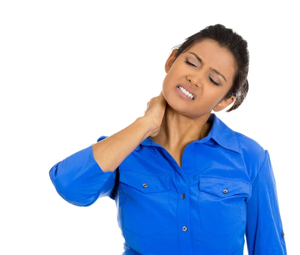 Young woman with a painful neck and back — Stock Image Young Woman Painful Neck Back Stock Photo
