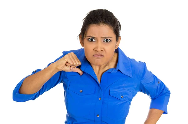 Retrato Uma Jovem Irritada Infeliz Irritada Ficando Brava Isolada Fundo — Fotografia de Stock