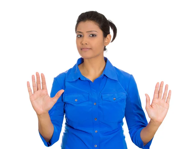 Portrait Furious Mad Angry Annoyed Young Woman Raising Hands Gesturing — Stock Photo, Image