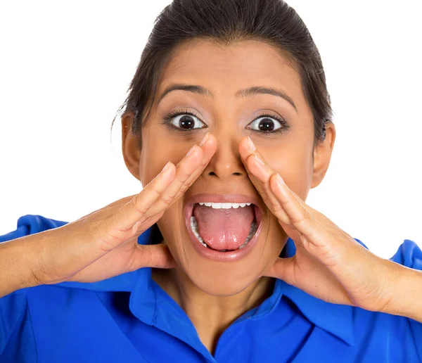 Retrato Una Mujer Enfadada Malhumorada Gruñona Gritando Aislada Sobre Fondo —  Fotos de Stock