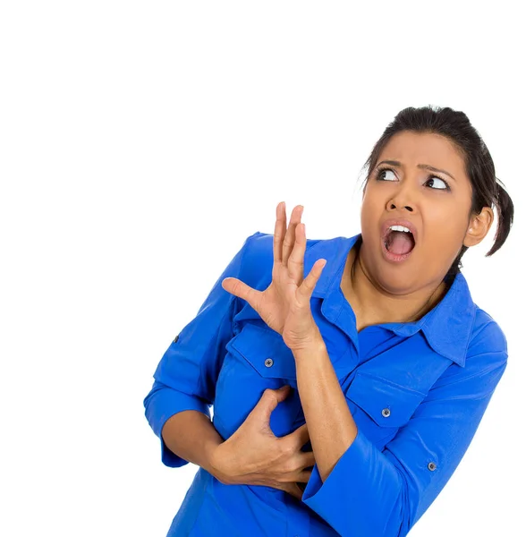 Portrait Young Woman Looking Scared Very Anxious — Stock Photo, Image