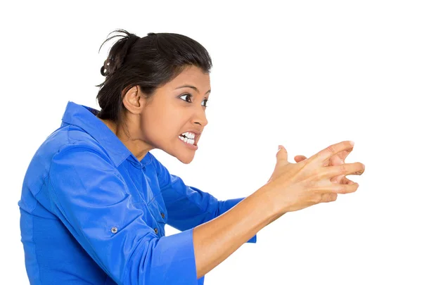 Primer Plano Una Mujer Enojada Gritando Con Boca Abierta Siendo — Foto de Stock