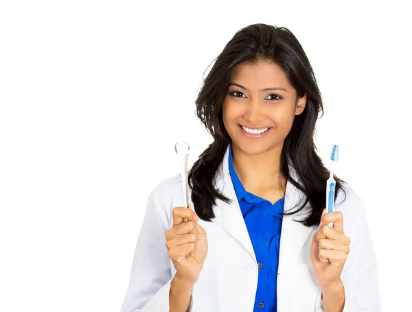 Closeup Portrait Young Confident Smiling Cheerful Female Oral Health Care — Stock Photo, Image