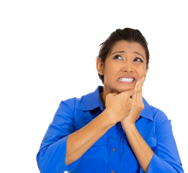 Portret Van Een Jonge Vrouw Met Kiespijn Geïsoleerd Witte Achtergrond — Stockfoto