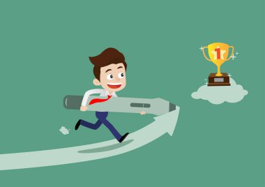 Mutlu genç işadamı dijital bir kalem kullanarak başarıya giden yolda kendine bir yol açıyor.