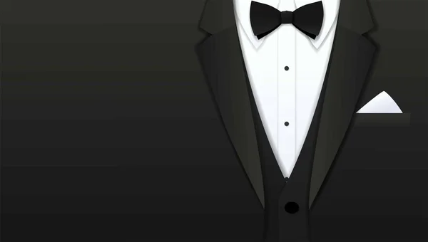 Primer Plano Esmoquin Masculino Formal Clásico Pajarita Con Espacio Para — Vector de stock