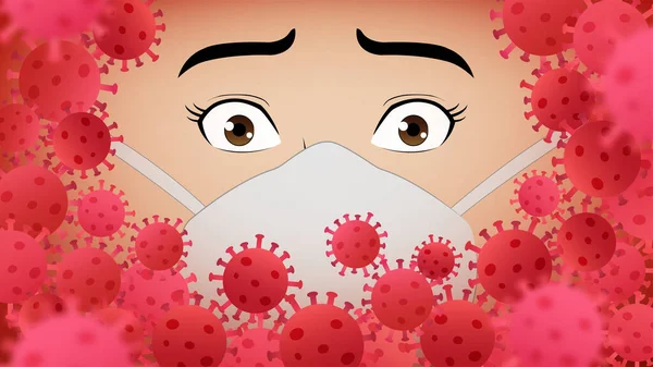 Vrouw Draagt Een Masker Zichzelf Beschermen Tegen Het Coronavirus Covid — Stockvector