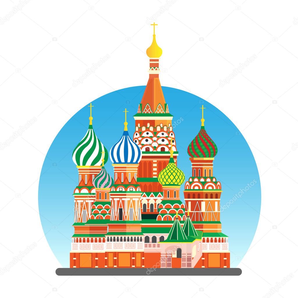 Moscow City flat vector illustration, St. Basil's Cathedral on Red square