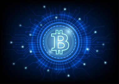 Kripto para birimi bitcoin konsepti. Dijital soyut teknoloji mavi arkaplan