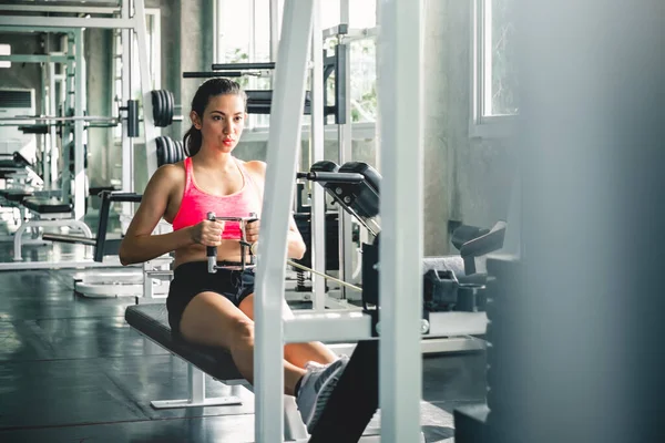 Woman Workout Lifting Dumbbell Weight Training Sport Gym — Stock Photo, Image