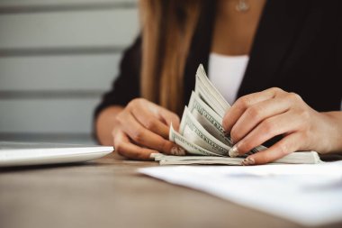 Para sayan kadın muhasebeci banknot, iş mali konsepti